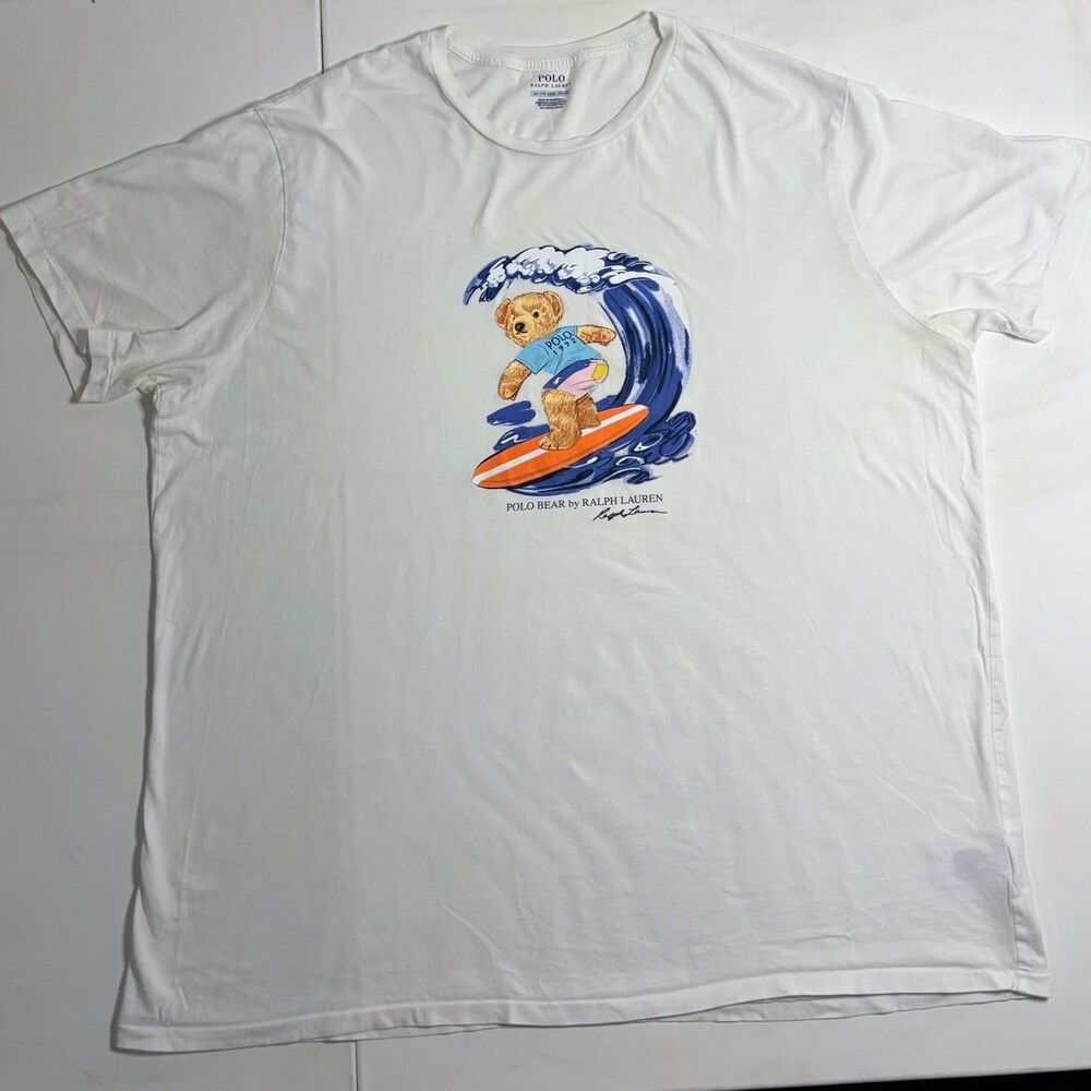 Polo Ralph Lauren Surfer Bear Surfing 1992 White T-Shirt Mens 3XLT Big and Tall